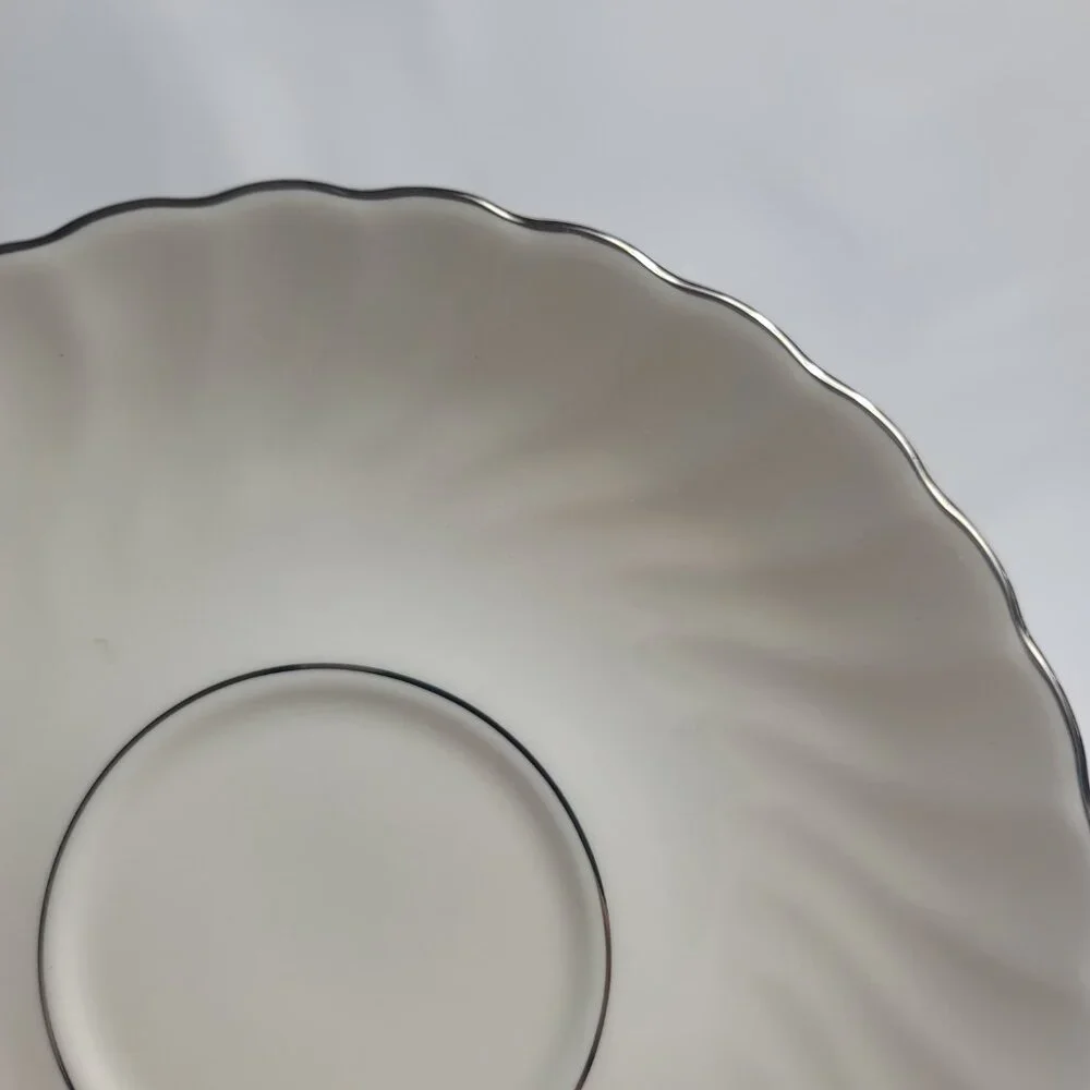 TWO Syracuse China Wedding Ring Cup & Saucer Sets White with Platinum Trim
